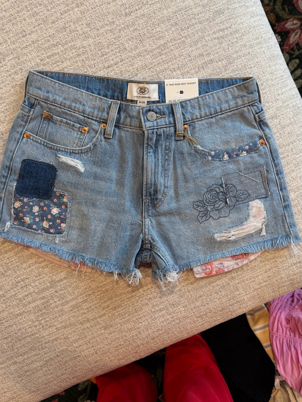 Lucky Brand Light Blue Denim Patchwork mid rise boy Shorts